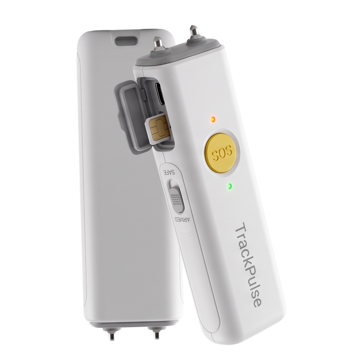 TrackPulse personal safety device, two units shown at an angle